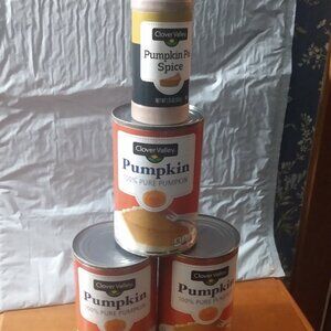 3 cans 15 oz 100% pumpkin + 1.75 oz pumpkin pie spice